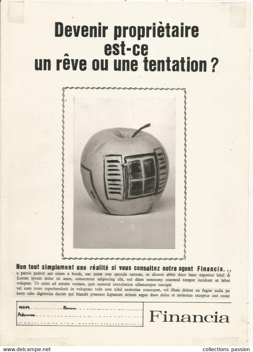 Publicité , Maquette , Montage, Ptototype , 280 X 205 Mm, FINANCIA , Frais Fr 3.35 E - Altri & Non Classificati