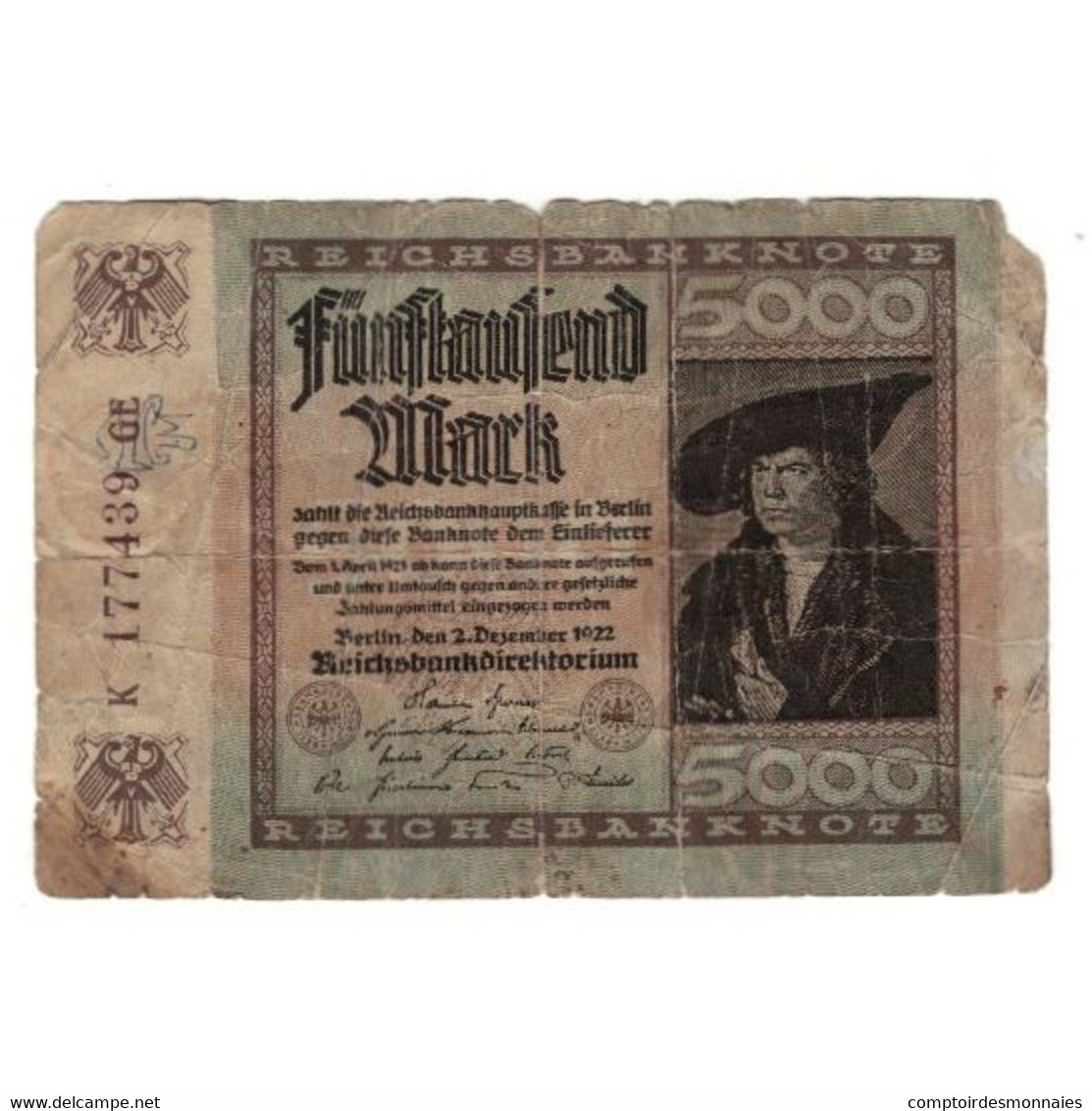 Billet, Allemagne, 5000 Mark, 1922, 1922-12-02, B+ - 5.000 Mark