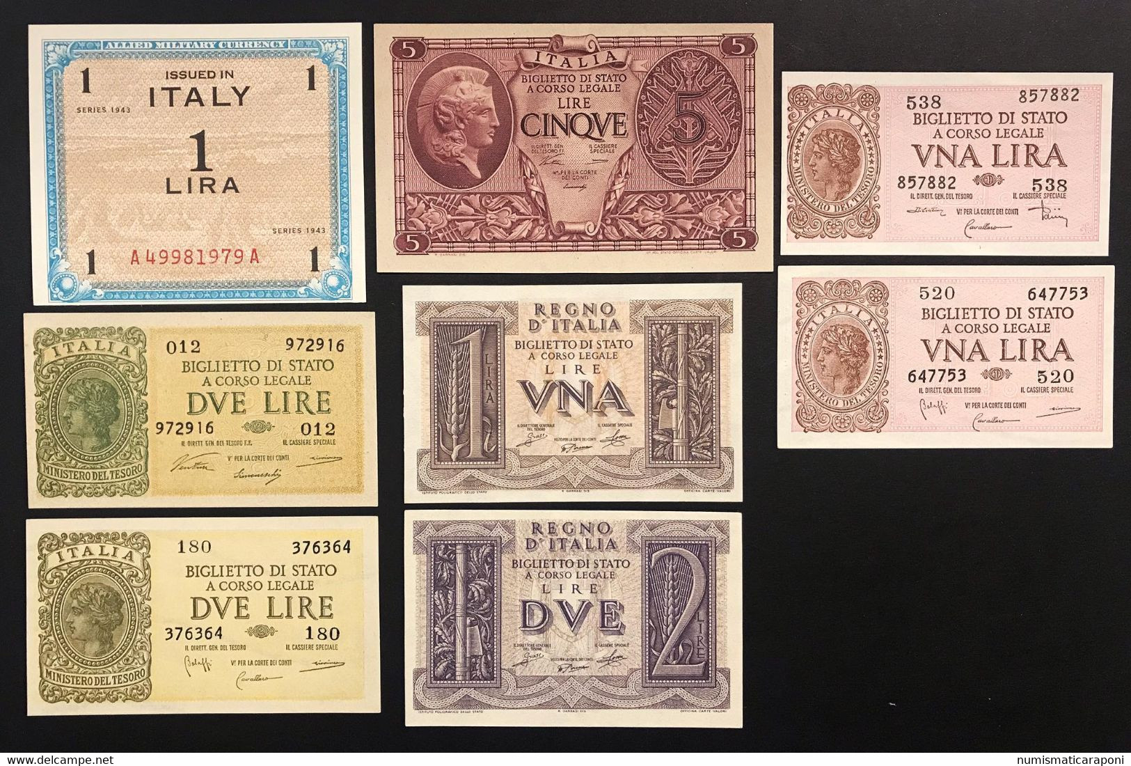 1 2 5 Lire 1939-1944 Regno Luogotenenza Occupazione Americana 8 Pz Fds LOTTO 3380 - Collections