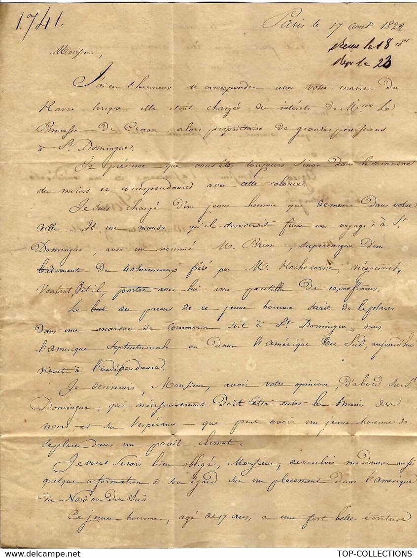 1828 Foache  Le Havre  PACOTILLE  TRAITE NEGRIERE ESCLAVAGE Princesse De Craon Voyage St Domingue Amérique - Historical Documents