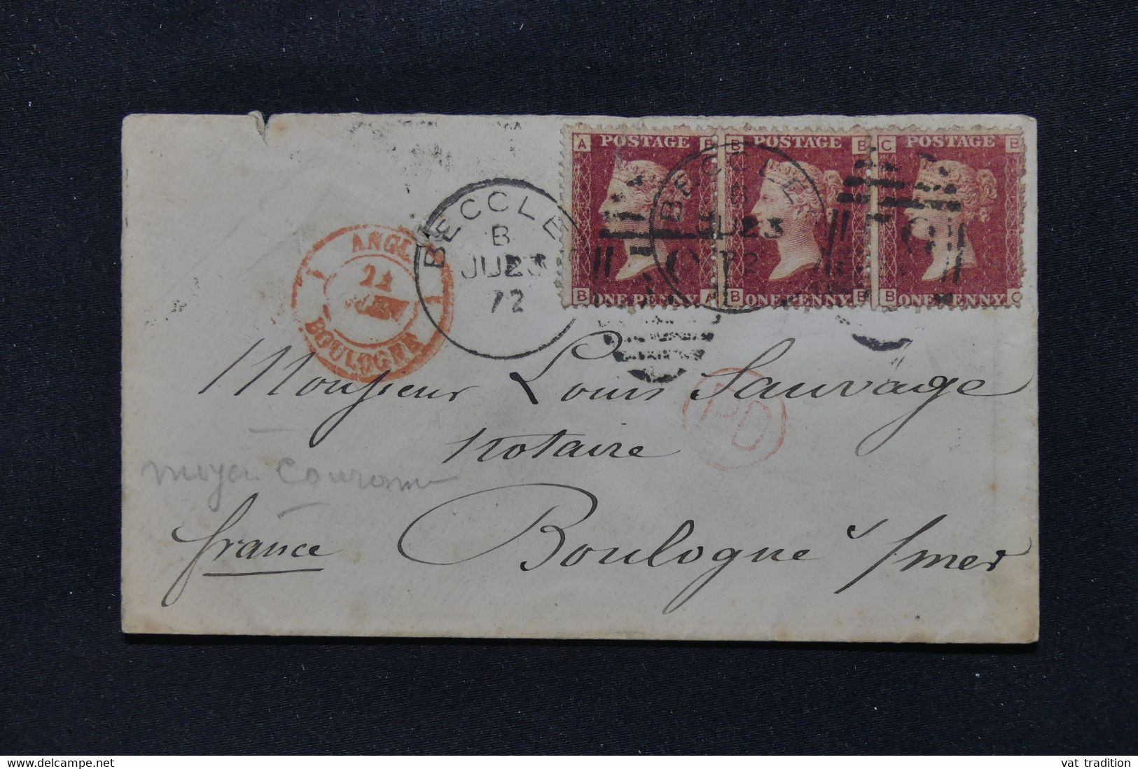 ROYAUME UNI - Type Victoria 1p. En Bande De 3 Sur Enveloppe De Beckley Pour La France En 1872 - L 114486 - Covers & Documents