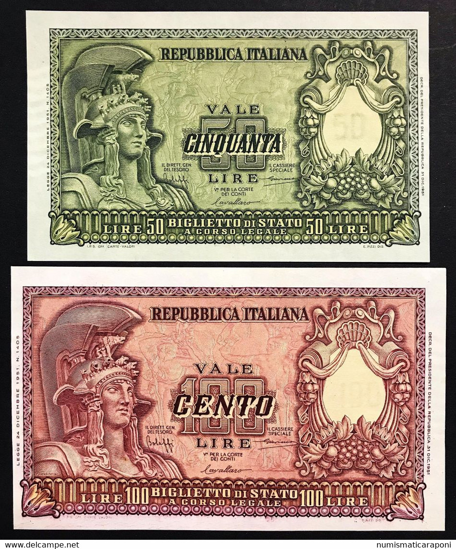Italia Italy 50+100 Lire Italia Elmata 1951 Bolaffi Fds/q.fds  LOTTO 3427 - 50 Lire