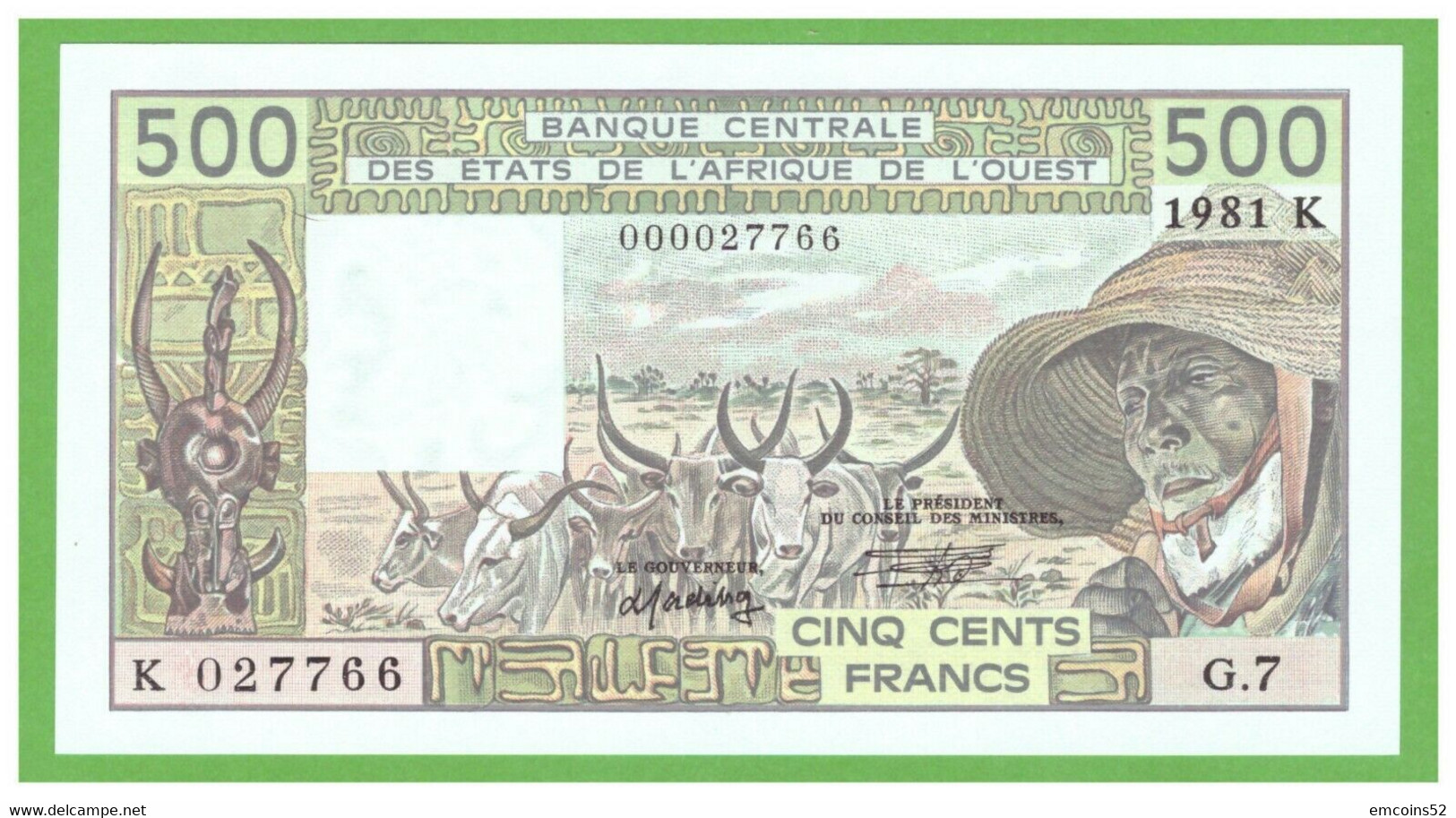 SENEGAL W.A.S. 500 FRANCS 1981  P-760Kcx   UNC - Senegal