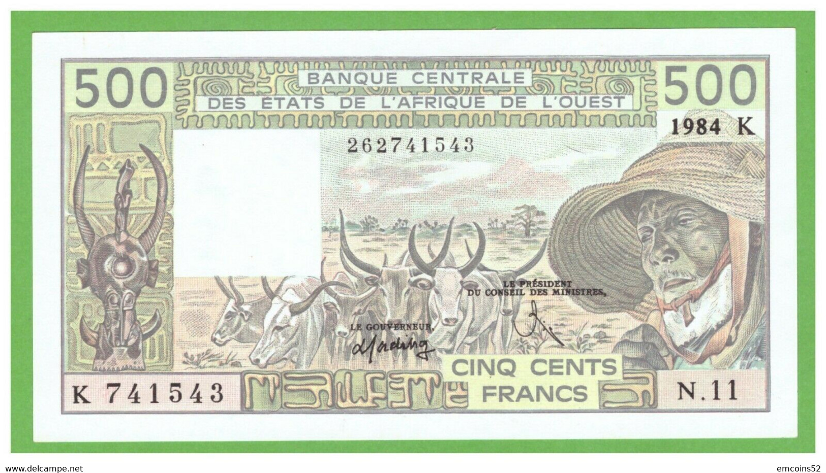 SENEGAL W.A.S. 500 FRANCS 1984  P-706Kg  UNC - Senegal