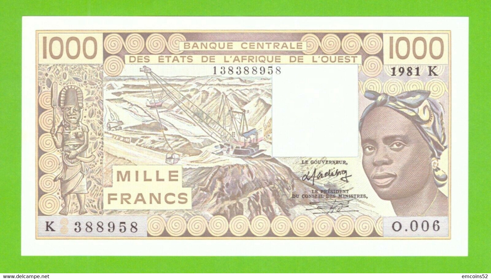 SENEGAL W.A.S. 1000 FRANCS 1981  P-707Kb  ABOUT UNC - Senegal