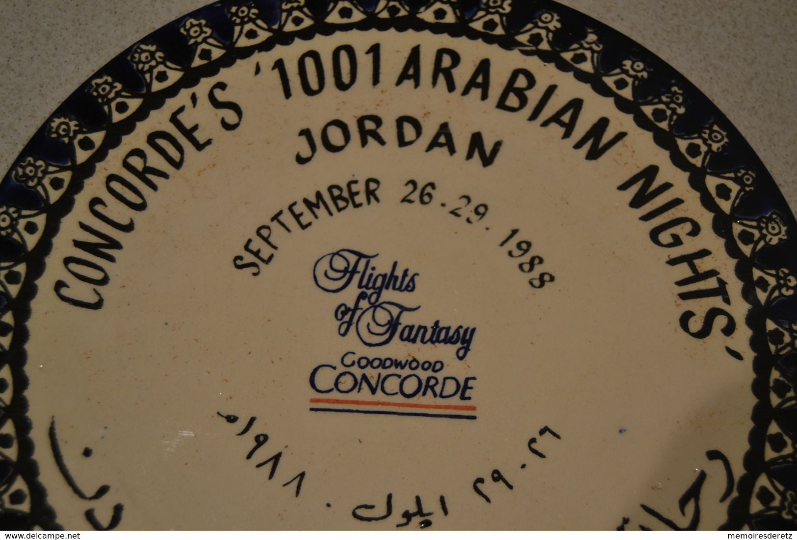 avion CONCORDE- assiette Concorde's 1001 Arabian nights' JORDAN 26-29/09/1988 Jordanie Flights of Fantasy Goodwood