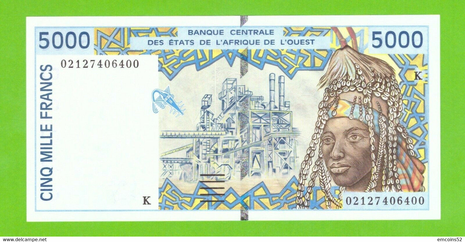 SENEGAL W.A.S. 5000 FRANCS 2002  P-713Kl  AUNC - PIN HOLES - Senegal