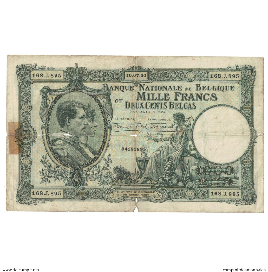 Billet, Belgique, 1000 Francs-200 Belgas, 1930, 1930-07-10, KM:104, B+ - 1000 Frank & 1000 Frank-200 Belgas