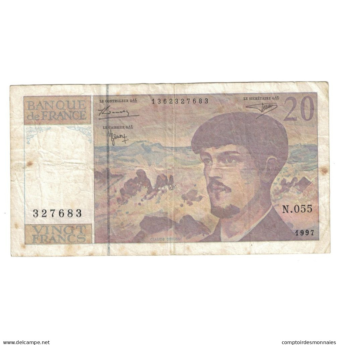 France, 20 Francs, Debussy, 1997, B+, Fayette:66ter.02, KM:151i - 20 F 1980-1997 ''Debussy''