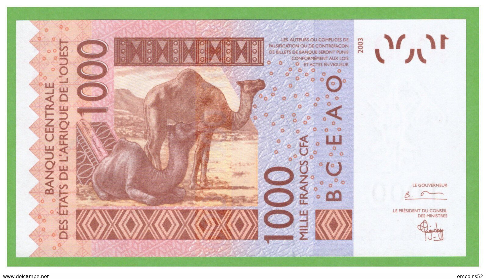 SENEGAL W.A.S. 1000 FRANCS 2003  P-715Ka  UNC - Sénégal