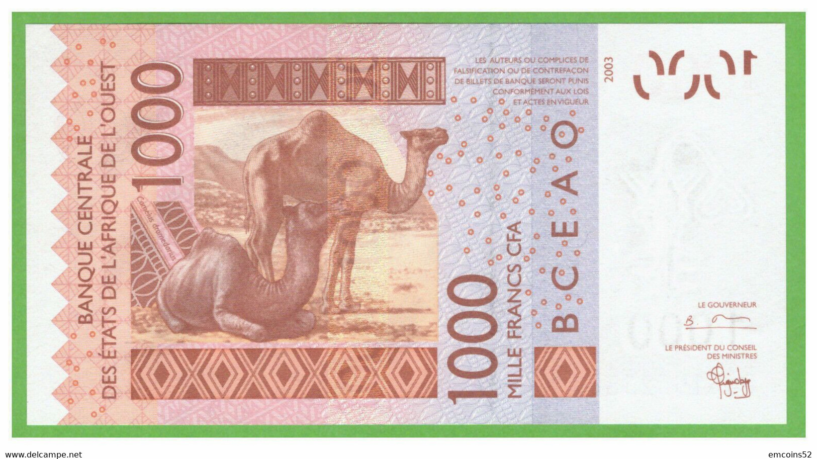 SENEGAL W.A.S. 1000 FRANCS 2004  P-715Kb  UNC - Sénégal