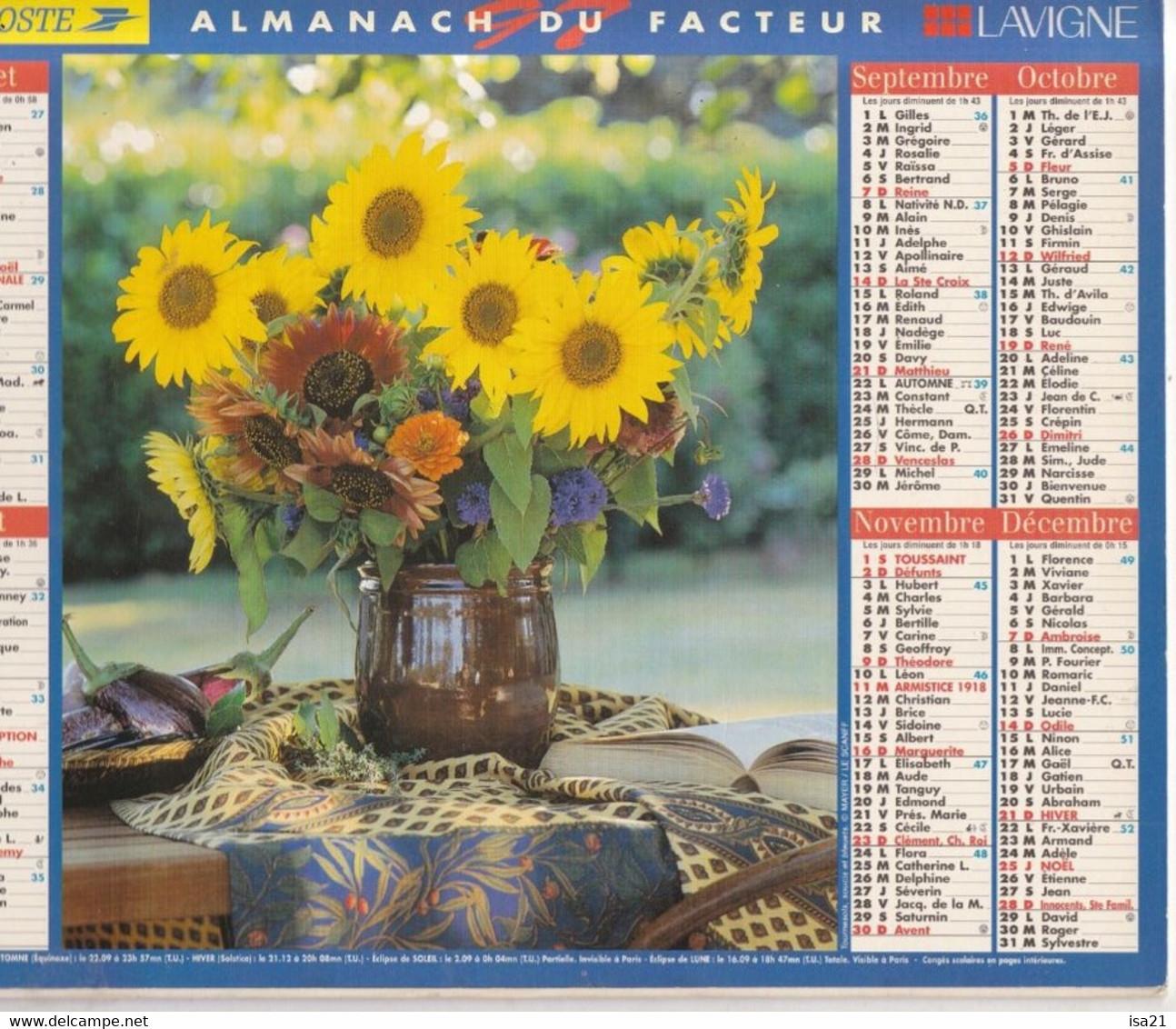 Almanach Du Facteur, Calendrier De La Poste, 1999 : Haute-Saône, Belfort: Les Bouquets De Fleurs - Grand Format : 1991-00