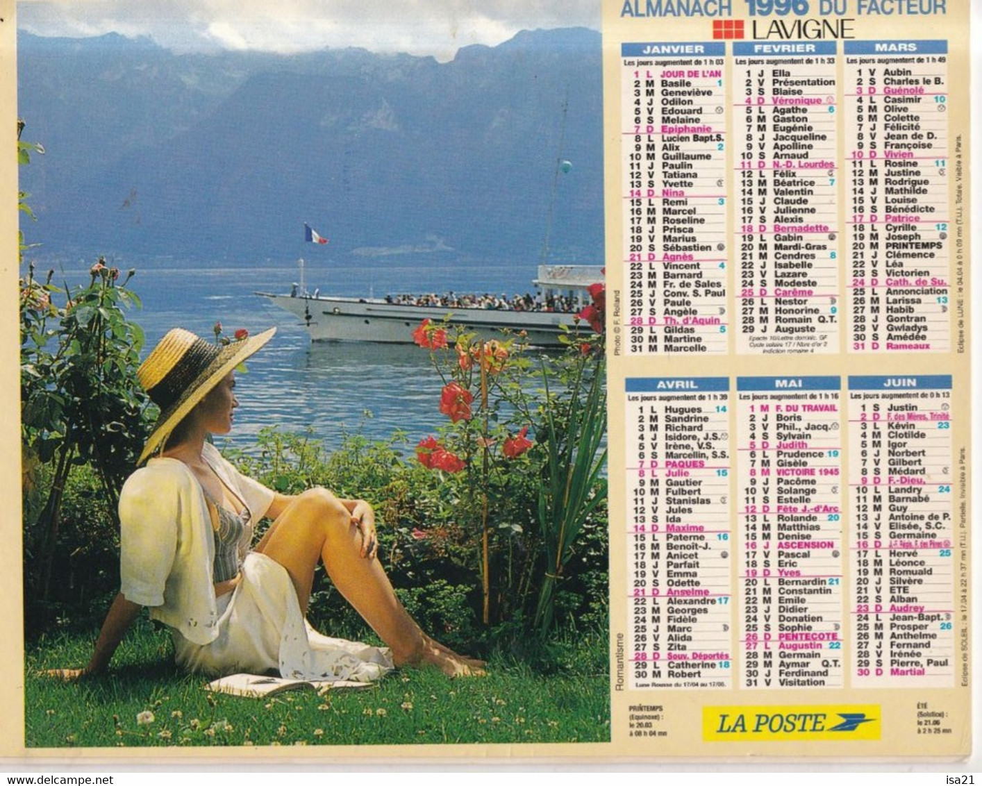 Almanach Du Facteur, Calendrier De La Poste, 1996 : Haute-Saône, Belfort: Romantismes: Jeunes Femmes - Grand Format : 1991-00