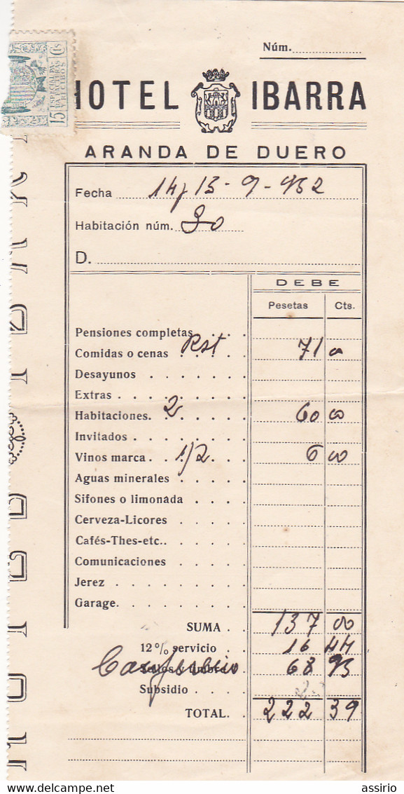 Espanã -Faturas Torero António Dos Santos Quando Foi Torear A Espanã 1951  Aranda De Duero - España