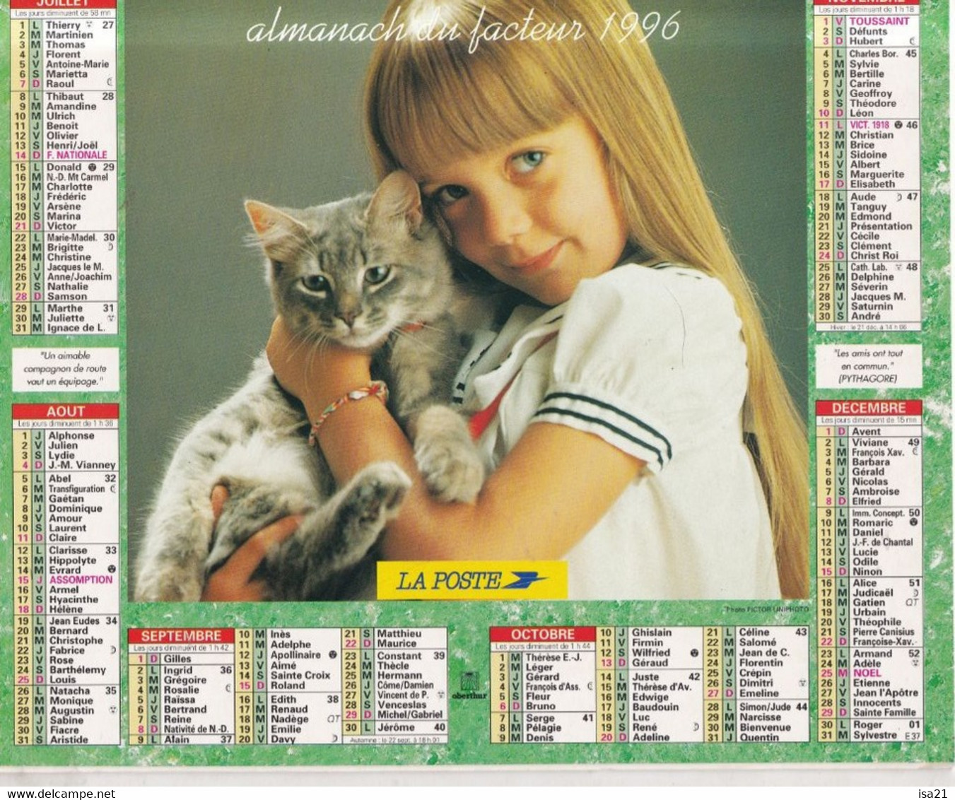 Almanach Du Facteur, Calendrier De La Poste, 1996 : Haute-Saône, Belfort: Amitiés, Garçon, Fille, Fillette Et Chaton - Grand Format : 1991-00