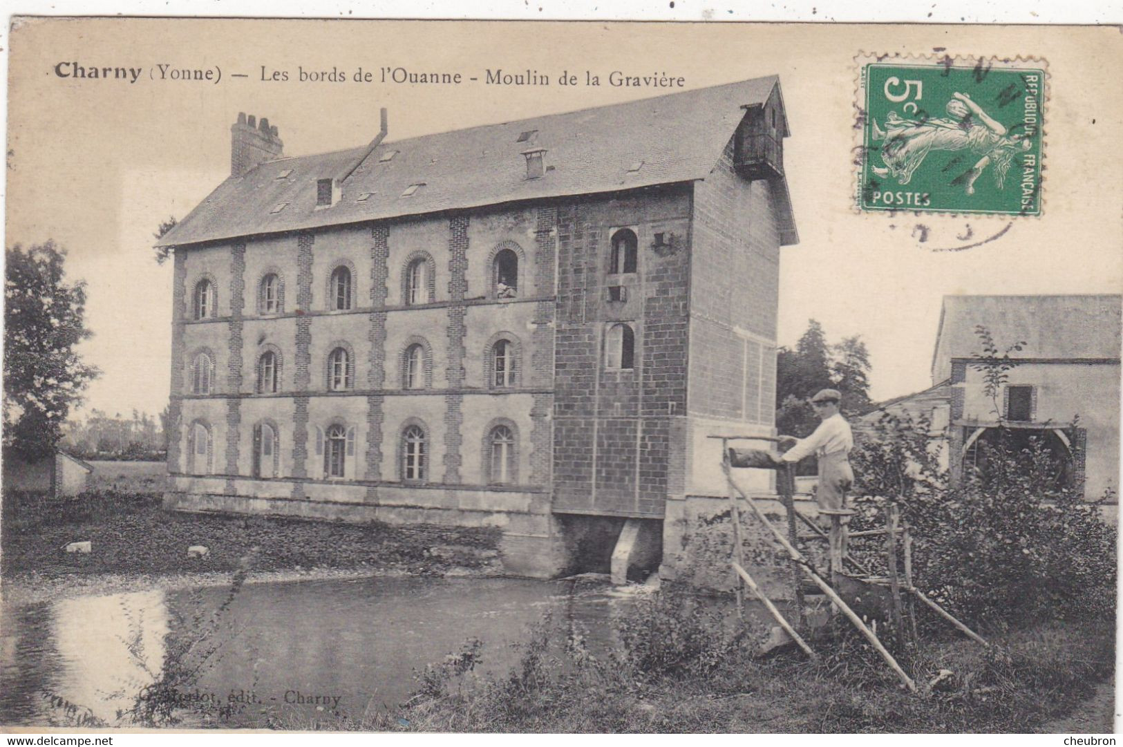 89. CHARNY . CPA. RARETE. LES BORDS DE L'OUANNE. MOULIN DE LA GRAVIERE. ANIMATION. ANNÉE 1914+ TEXTE - Charny