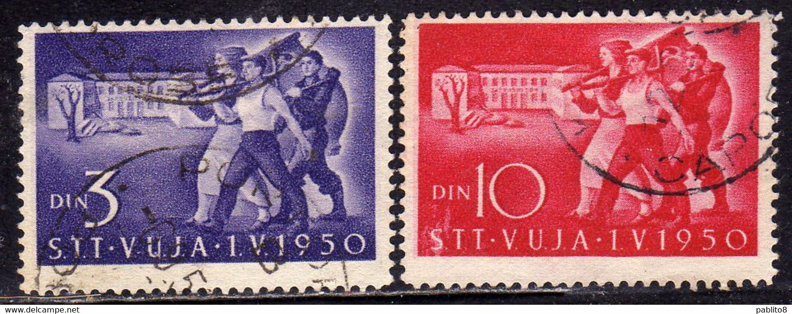 TRIESTE B 1950 1° MAGGIO YUGOSLAVIA SOPRASTAMPATO JUGOSLAVIA OVERPRINTED 1 MAY LABOUR DAY SERIE COMPLETA SET USATA USED - Oblitérés