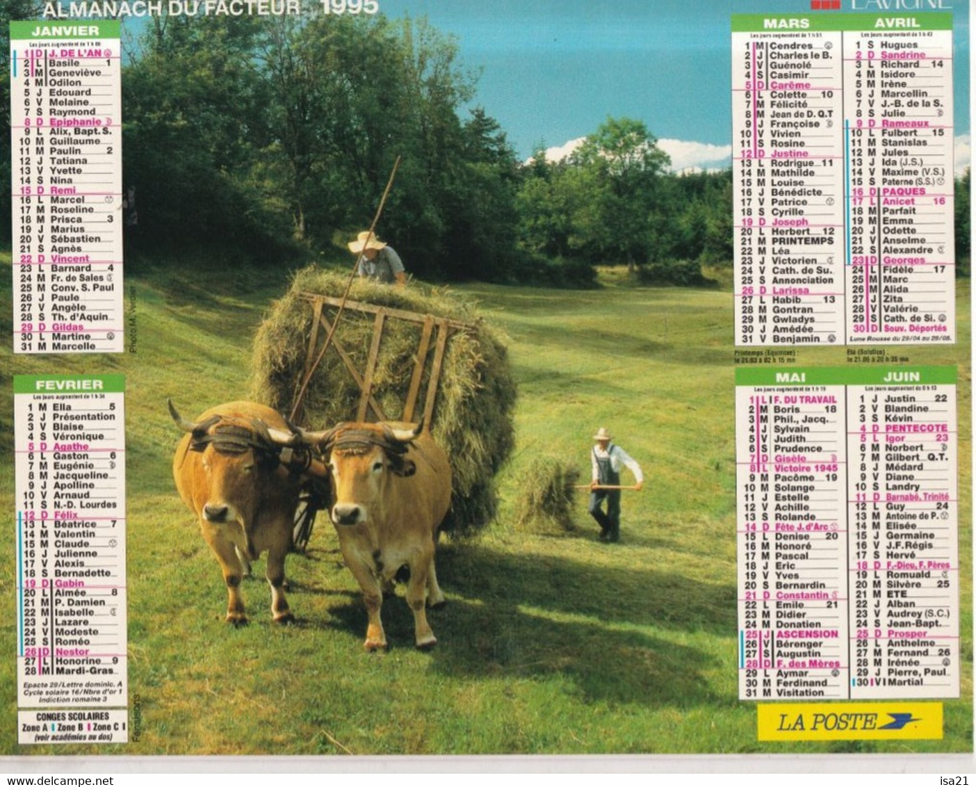 Almanach Du Facteur, Calendrier De La Poste, 1995 : Haute-Saône: Récolte Du Foin, Le Battage. - Grand Format : 1991-00