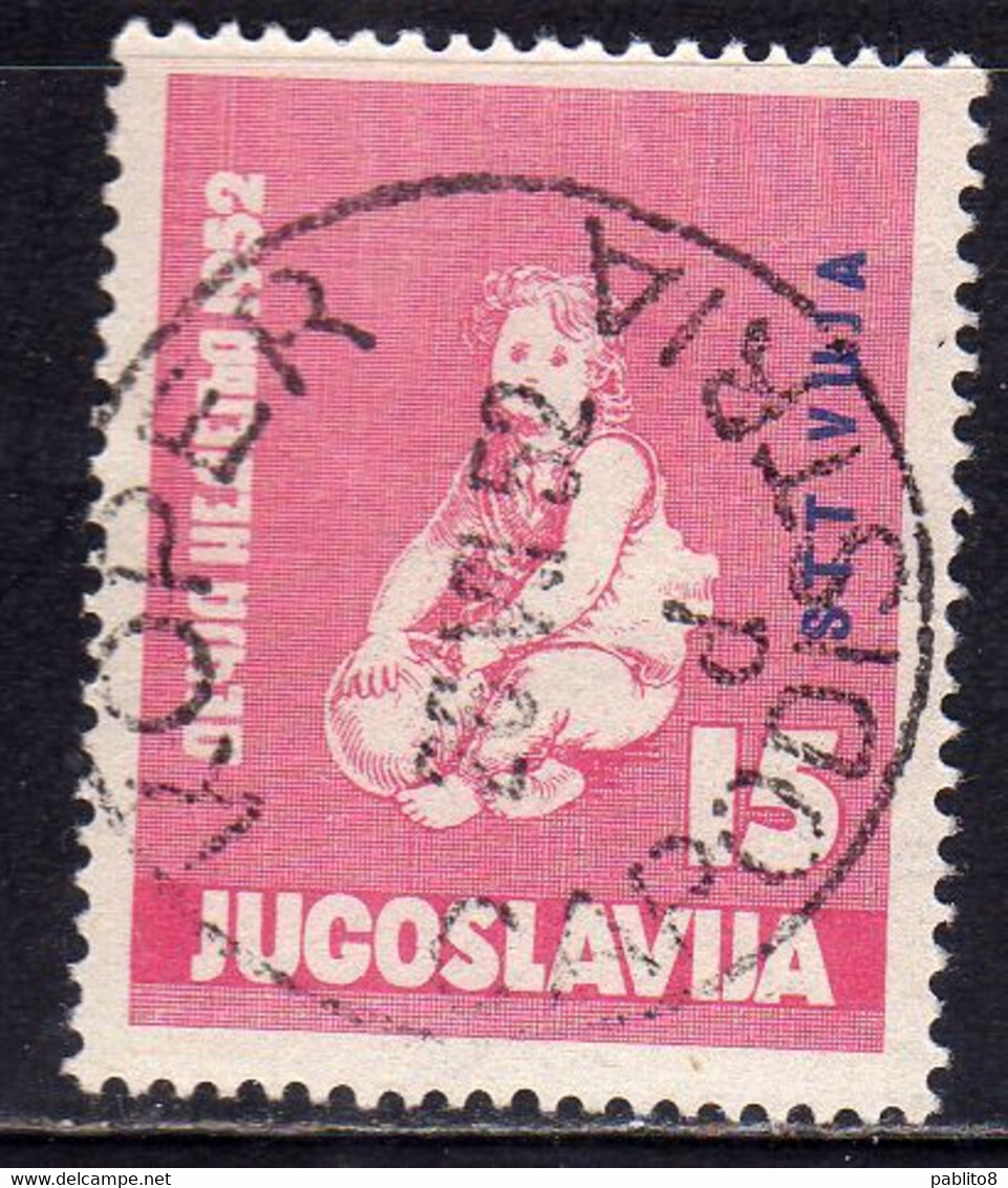 TRIESTE B 1952 SETTIMANA INFANZIA YUGOSLAVIA SOPRASTAMPATO JUGOSLAVIA OVERPRINTED CHILDREN WEEK USATO USED OBLITERE' - Afgestempeld