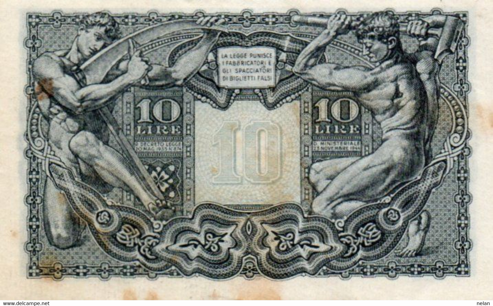 ITALIA 10 LIRE 1944 P-32c   1944~1946 - Luogotenenza  - Firme: Bolaffi / Cavallaro / Giovinco - Italia – 10 Lire