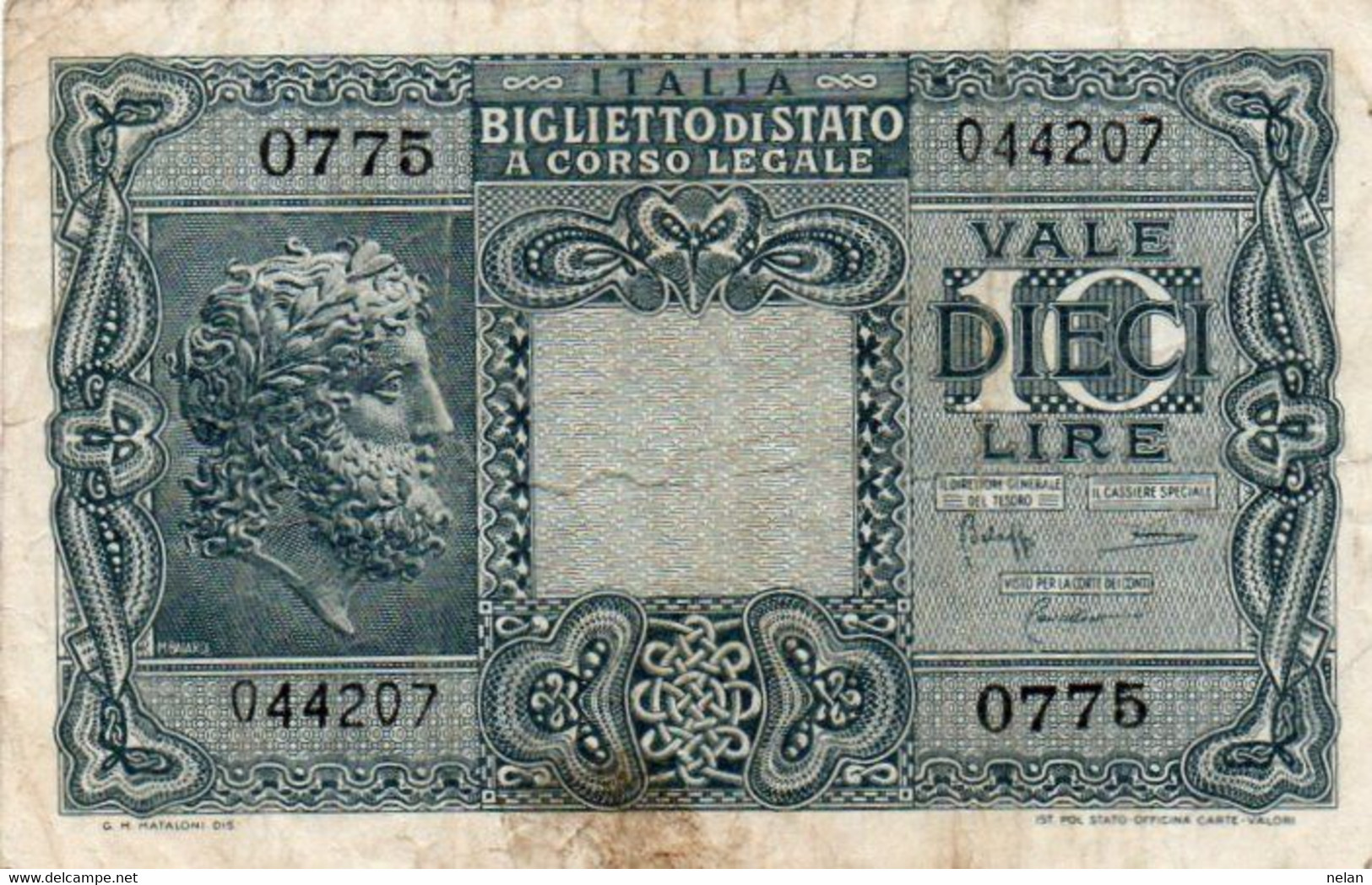 ITALIA 10 LIRE 1944 P-32c   1944~1946 - Luogotenenza  - Firme: Bolaffi / Cavallaro / Giovinco - Italia – 10 Lire