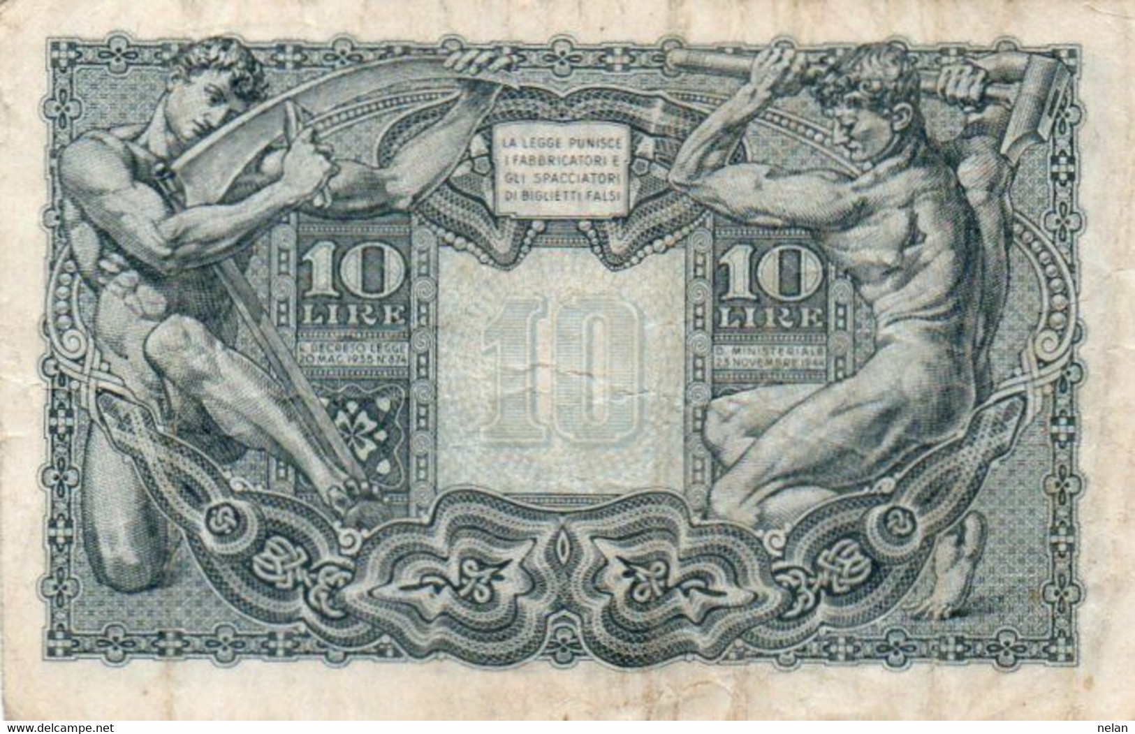 ITALIA 10 LIRE 1944 P-32c   1944~1946 - Luogotenenza  - Firme: Bolaffi / Cavallaro / Giovinco - Italia – 10 Lire