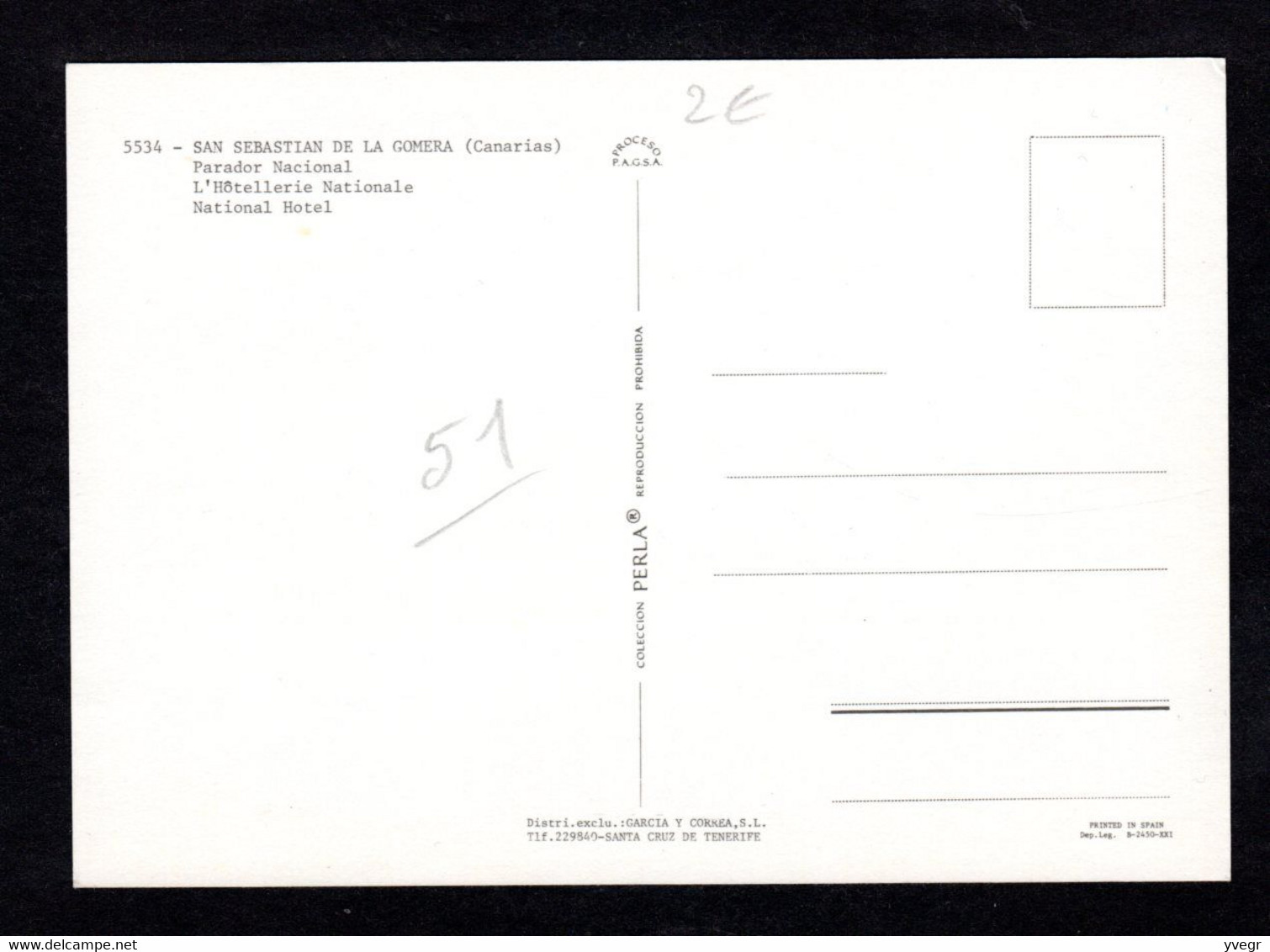 LA GOMERA  -SAN SEBASTIEN Parador Nacional ( L'Hôstellerie Nationale)( Coleccion Perla N° 5334) - Gomera