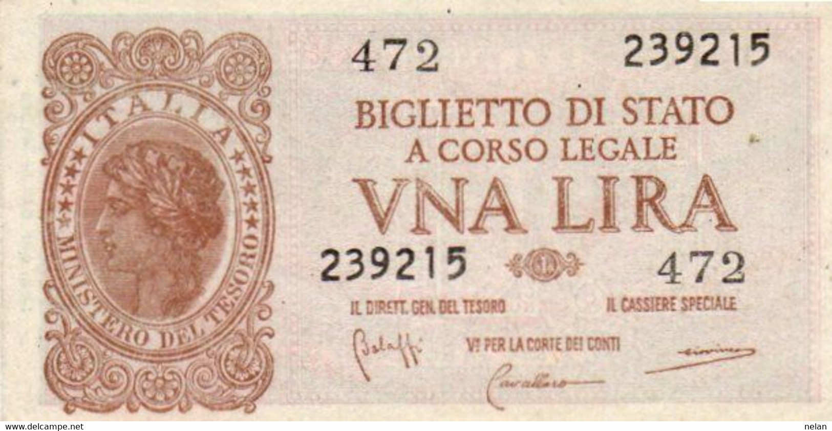 ITALIA 1 LIRA 1944 P-29b  UNC - 1944~1946 - Luogotenenza -  Firme: Bolaffi = Cavallaro = Giovinco - Italië – 1 Lira