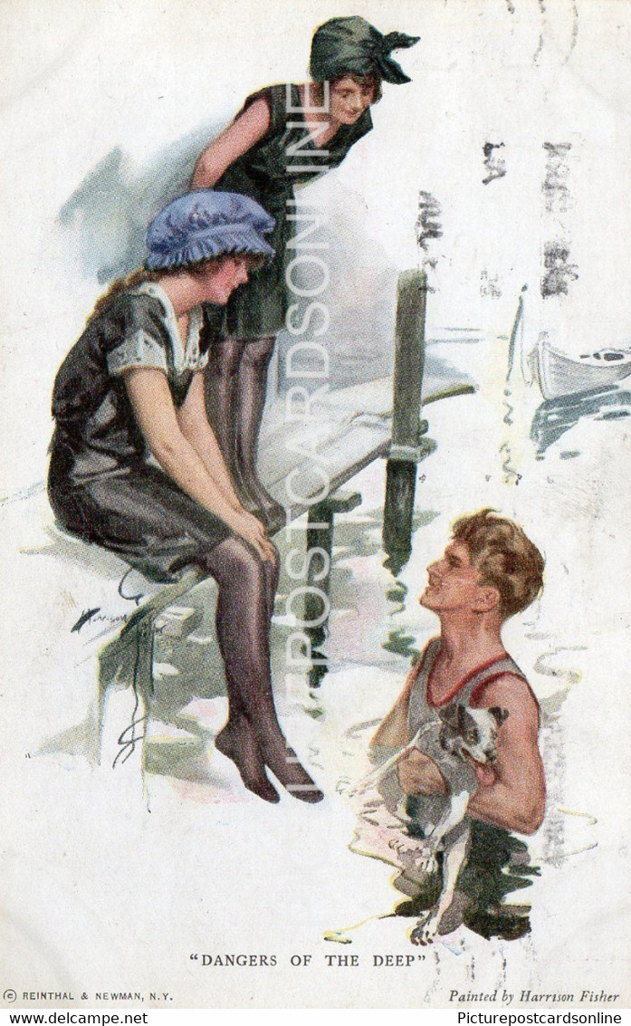 DANGERS OF THE DEEP OLD ART COLOUR POSTCARD ARTIST SIGNED HARRISON FISHER GLAMOUR NEWMAN NEW YORK NO. 772 - Fisher, Harrison