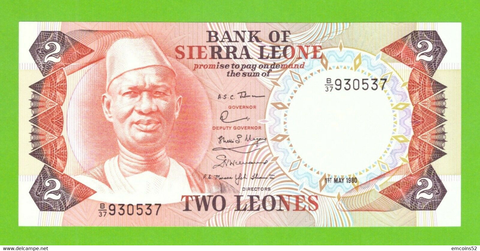 SIERRA LEONE 2 LEONES 1980  P-6e UNC - Sierra Leona