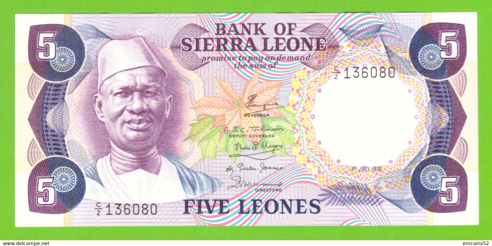 SIERRA LEONE 5 LEONES 1978  P-7b UNC - Sierra Leone