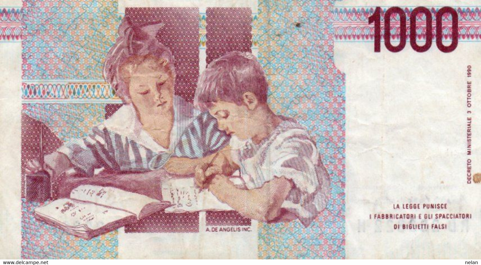 ITALIA  1000 LIRE - 1994 -MONTESSORI -  P-114b  Circ.  Firme: Antonio Fazio = Fortunato Speziali - 1.000 Lire