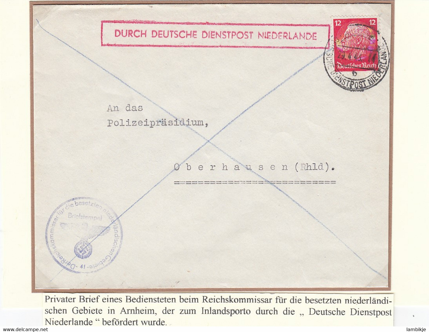 Deutsches Reich Dienstpost Brief 1943 Niederlande - Andere & Zonder Classificatie