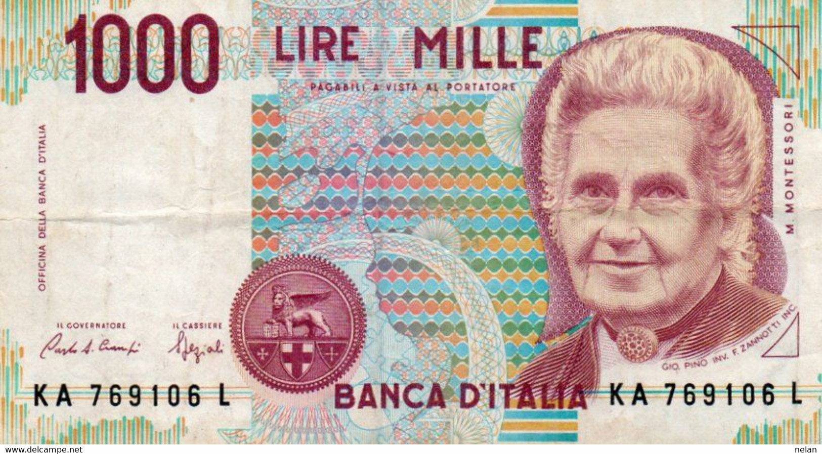 ITALIA  1000 LIRE - 1994 -MONTESSORI -  P-114a.1  Circ.  Firme: Carlo Azeglio Ciampi = Fortunato Speziali Titoli: Govern - 1000 Liras