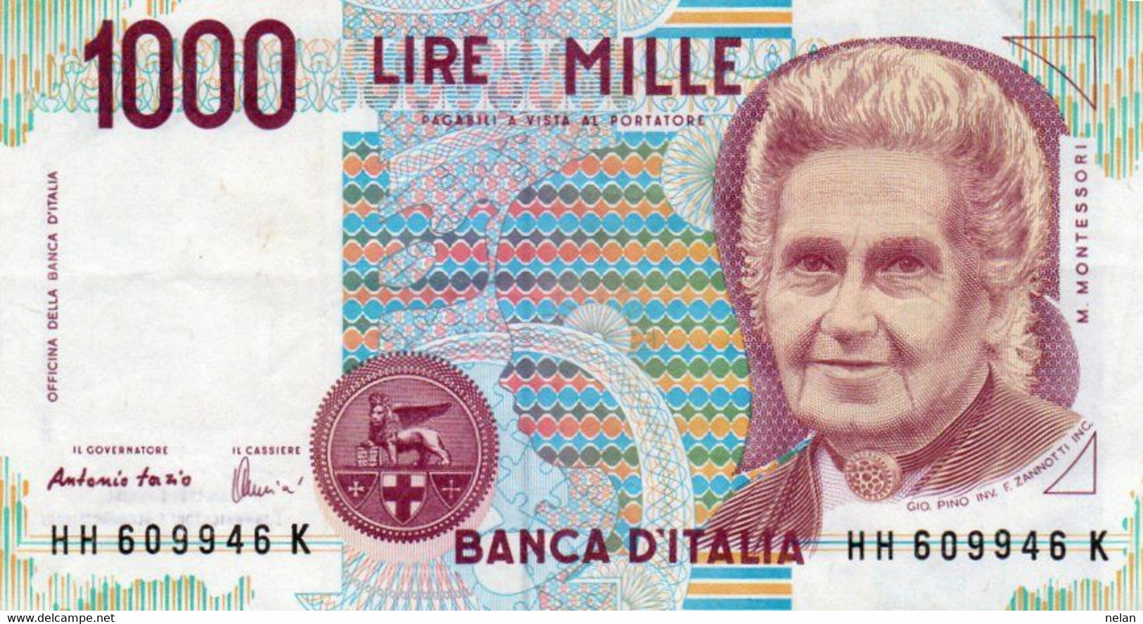 ITALIA  1000 LIRE - 1994 -MONTESSORI -  P-114c.4  Circ.  Firme: Antonio Fazio = Angelo Amici - 1000 Liras