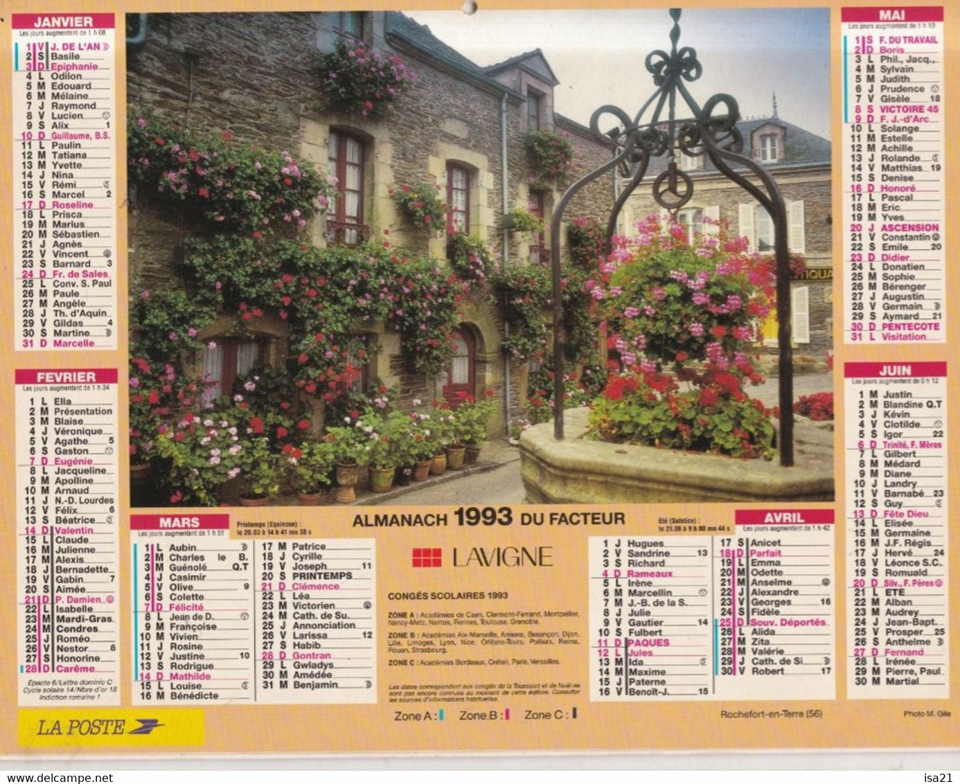 Almanach Du Facteur, Calendrier De La Poste, 1993 : Haute-Saône, Belfort: Maisons Fleuries - Grand Format : 1991-00