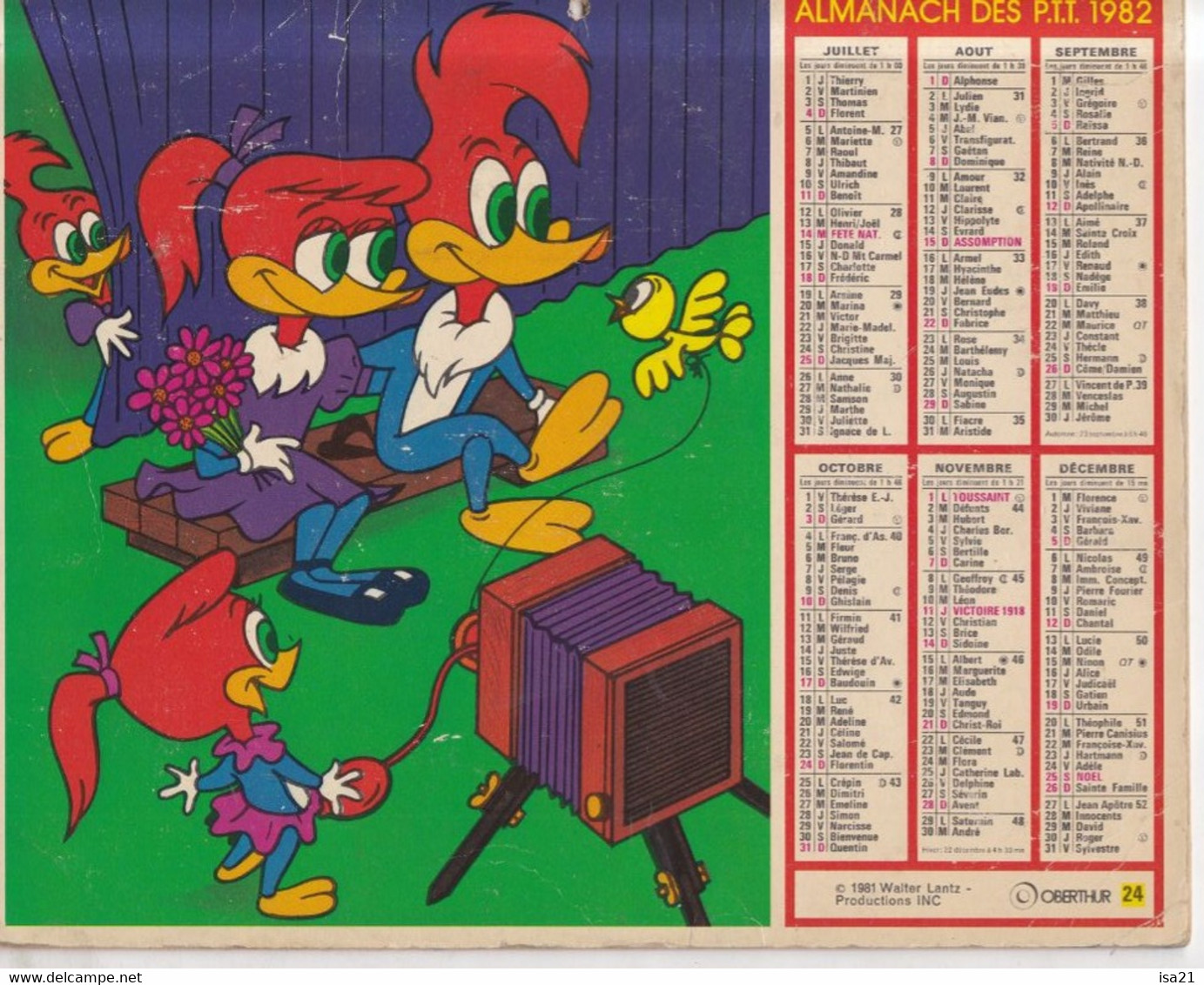 Almanach Du Facteur, Calendrier De La Poste, 1982, Haute-Saône - Belfort, Woody Woodpecker - Grand Format : 1981-90