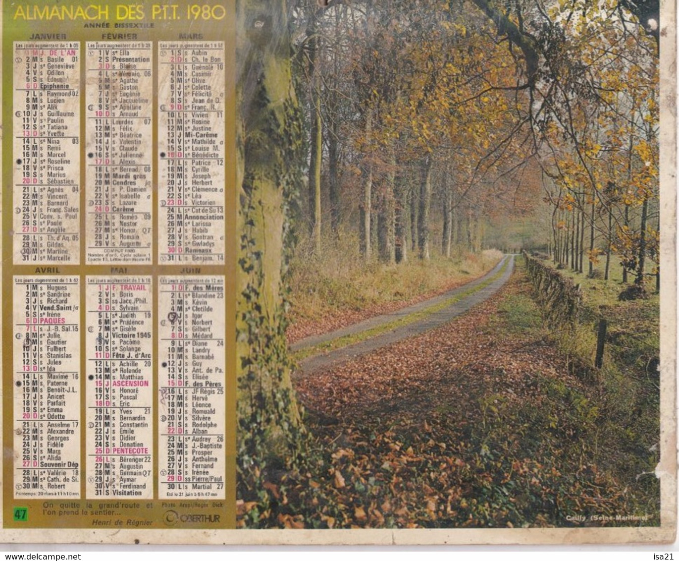 Almanach Du Facteur, Calendrier De La Poste, 1980, Côte D'Or: Cailly (76), Ferme - Grand Format : 1971-80