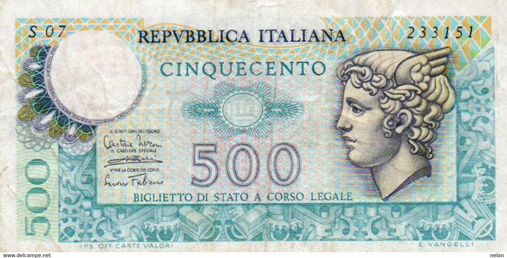 ITALIA  500 LIRE 1974 P-94a.1  Circ -  Firme: Miconi / Nardi / Fabiano - 500 Liras