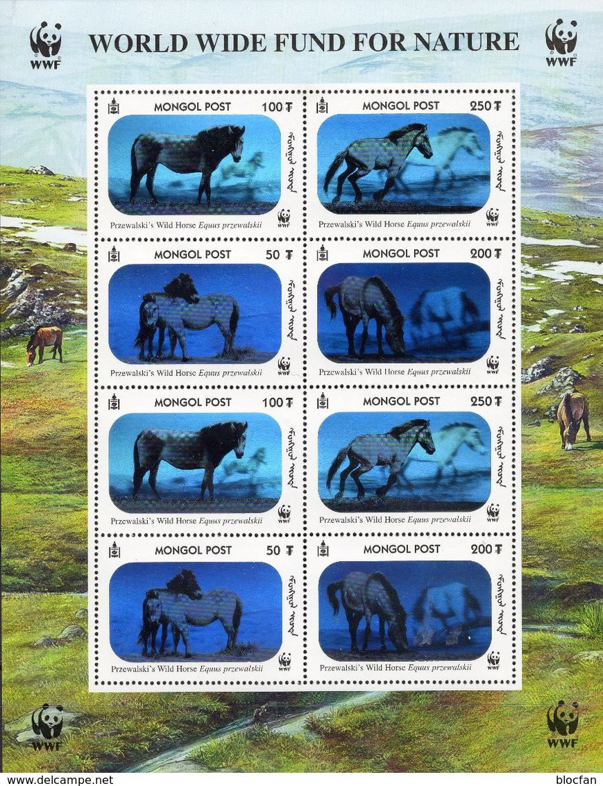 Pferde 2000 Mongolei 3126/9 KB ** 10€ Hologramm-Briefmarken Przewalski-Pferd WWF Hoja Bloc Ss Horse Sheetlet Bf Mongolia - Holograms