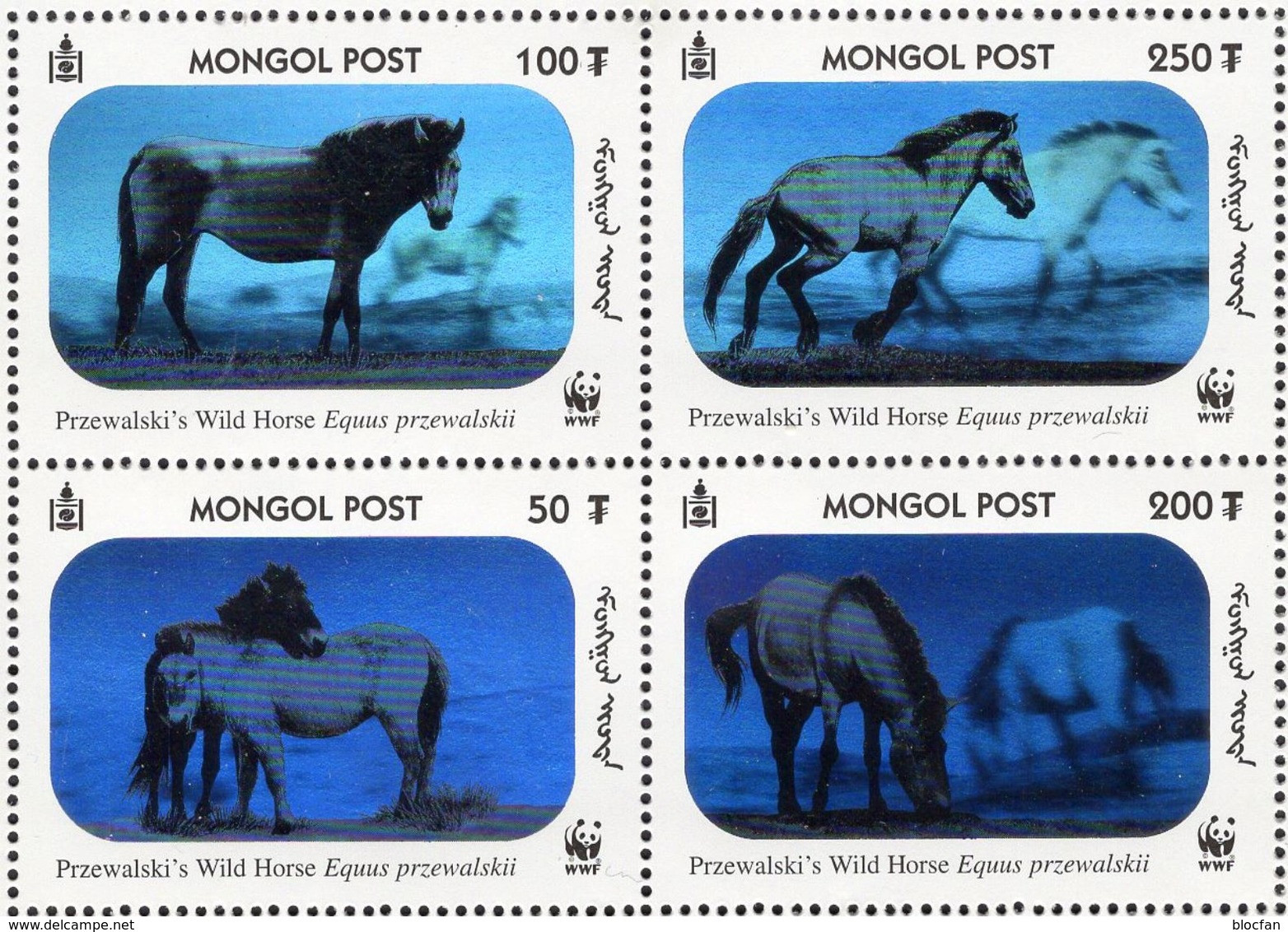 Pferde 2000 Mongolei 3126/9 KB ** 10€ Hologramm-Briefmarken Przewalski-Pferd WWF Hoja Bloc Ss Horse Sheetlet Bf Mongolia - Hologramme