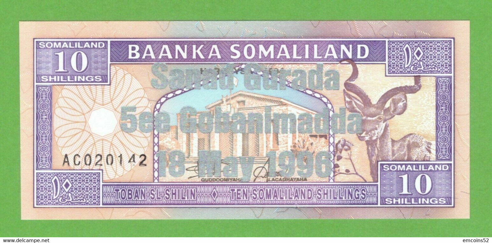 SOMALILAND 10 SHILLINGS 1996  P-15  UNC - Somalia