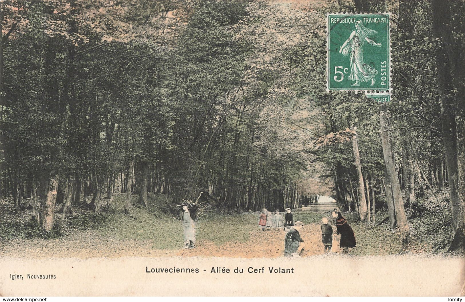 78 Louveciennes Allée Du Cerf Volant Cpa Carte Colorisée Cachet 1909 - Louveciennes