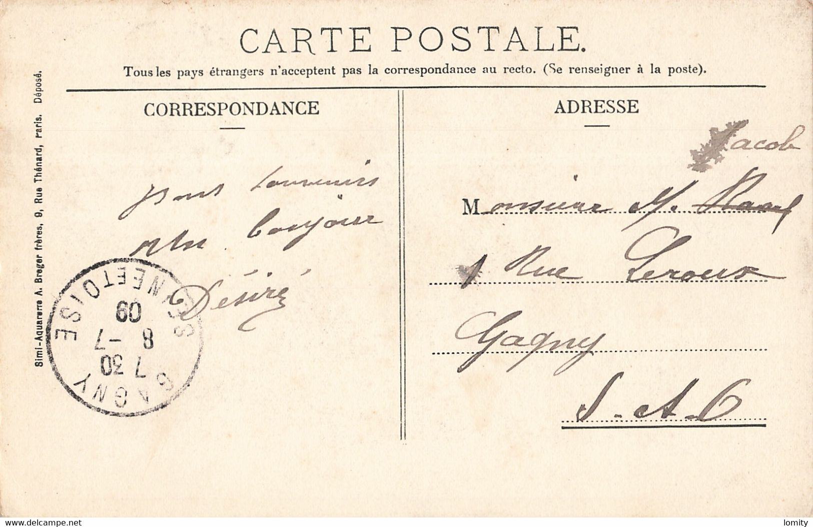 78 Louveciennes Allée Du Cerf Volant Cpa Carte Colorisée Cachet 1909 - Louveciennes