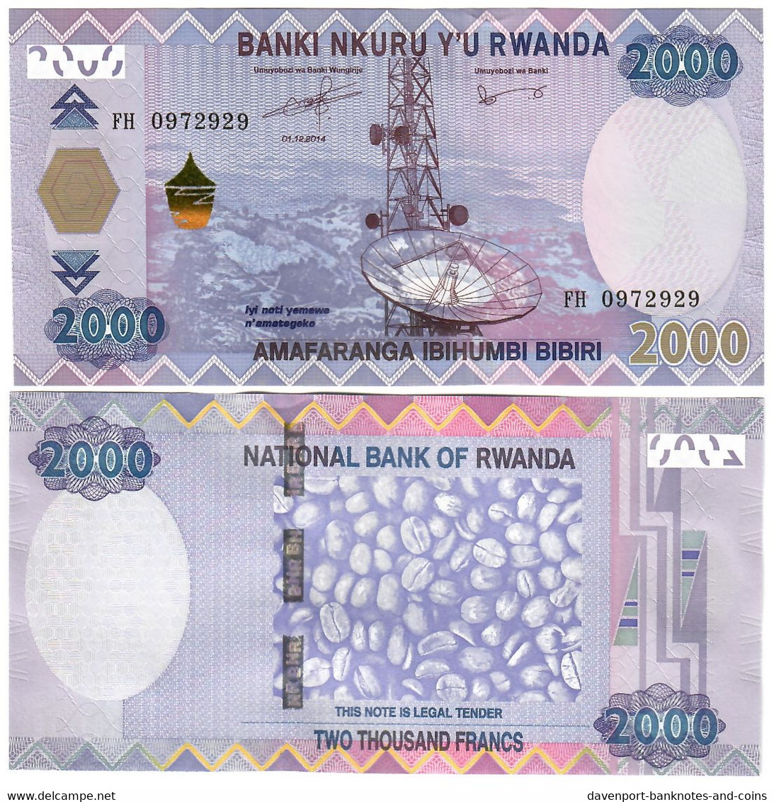 Rwanda 2000 Francs 2014 UNC - Rwanda