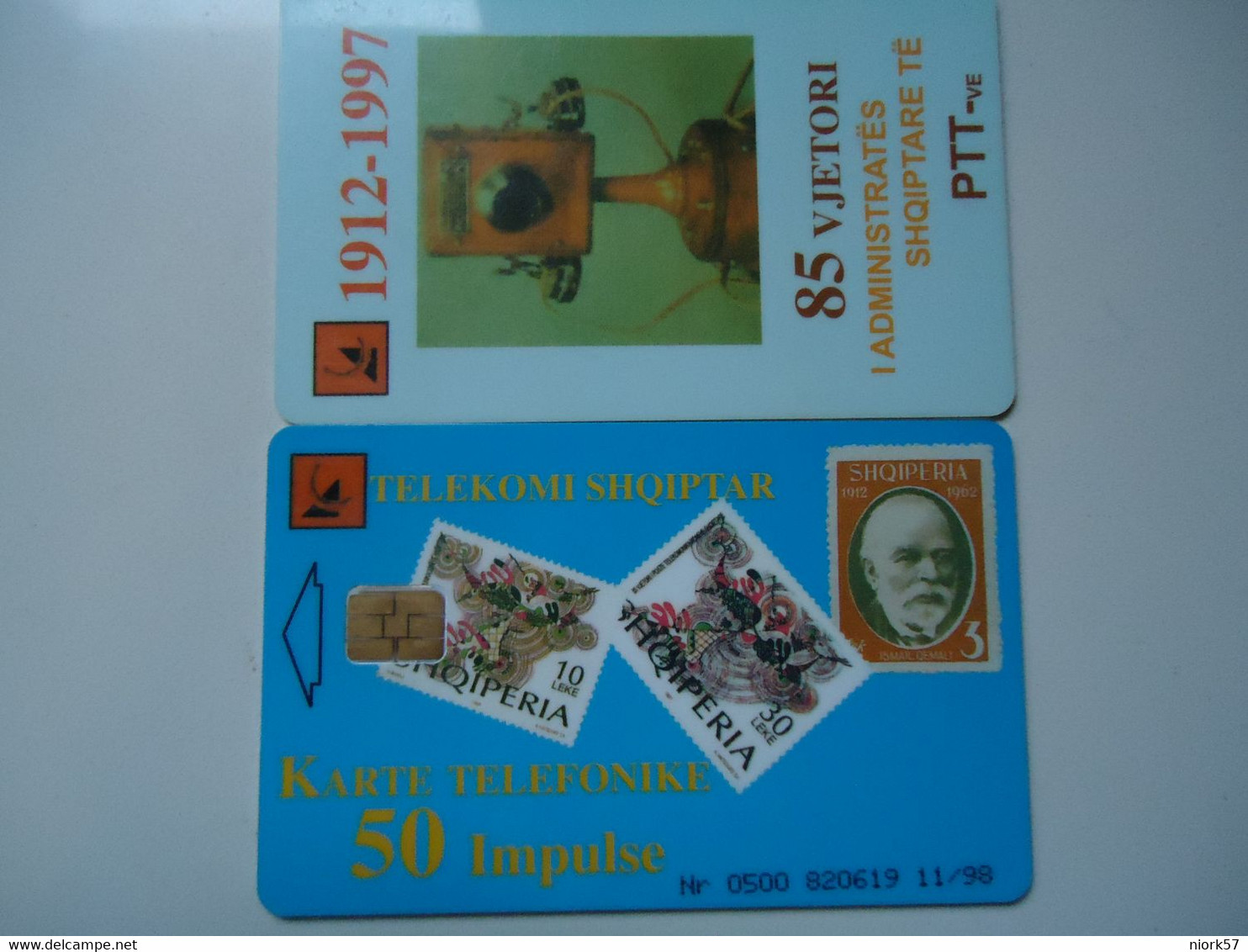 ALBANIA   USED     PHONECARDS  TELEPHONES AND STAMPS - Albania