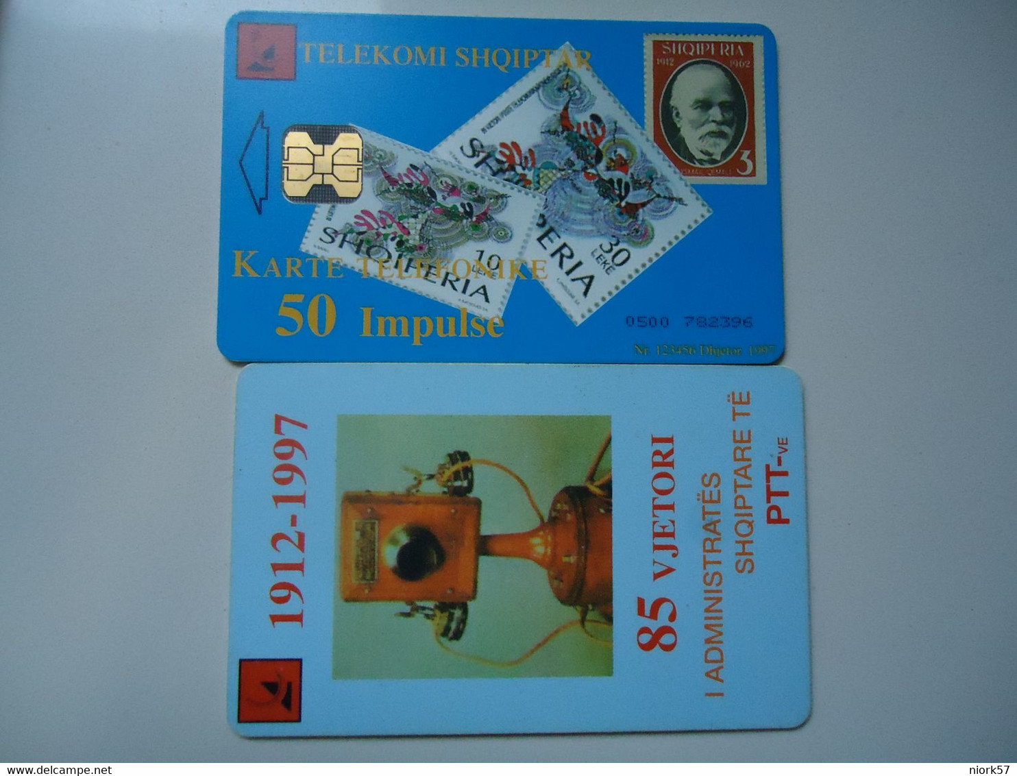 ALBANIA   USED     PHONECARDS  TELEPHONES AND STAMPS - Albania