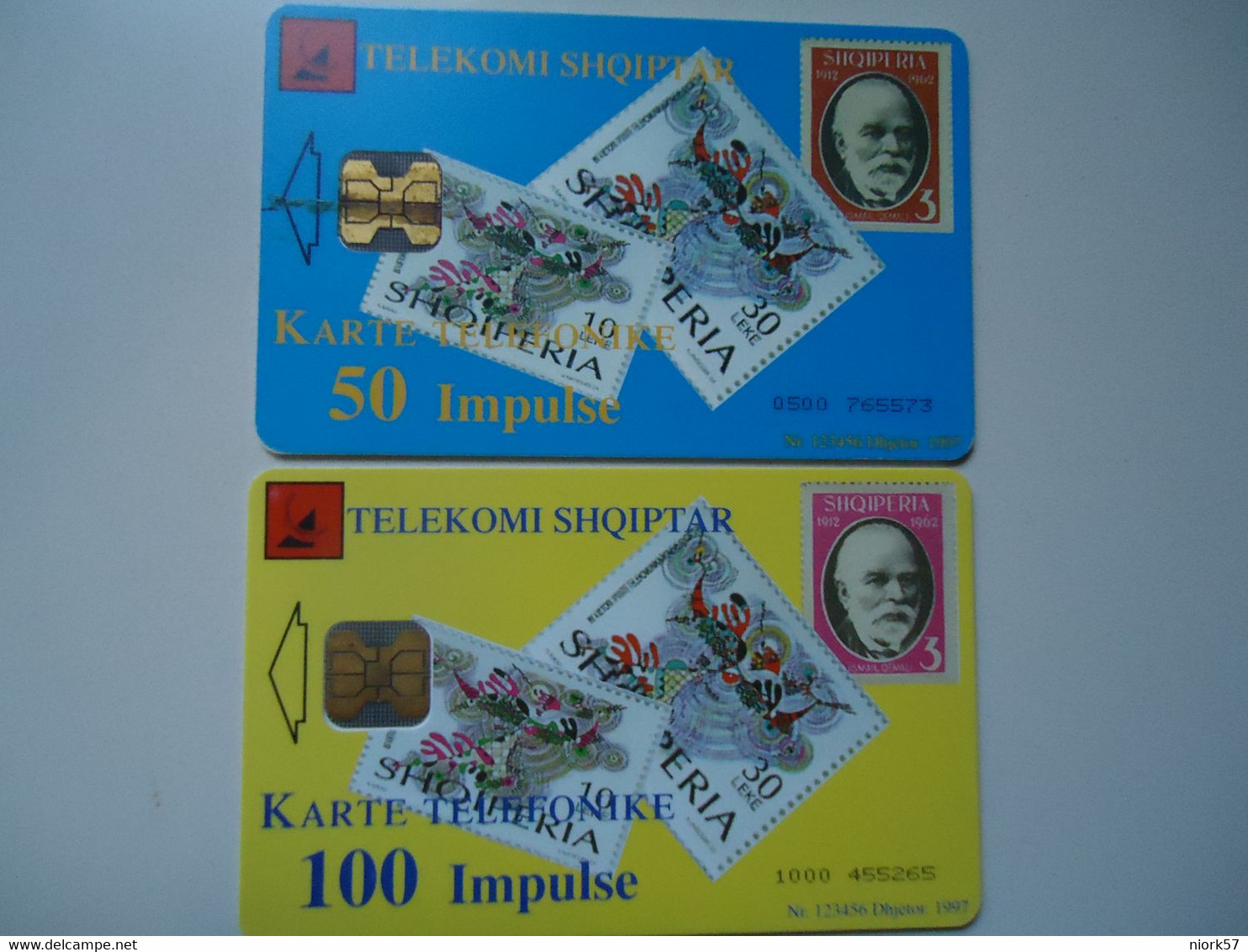 ALBANIA   USED  2   PHONECARDS  TELEPHONES AND STAMPS - Albania