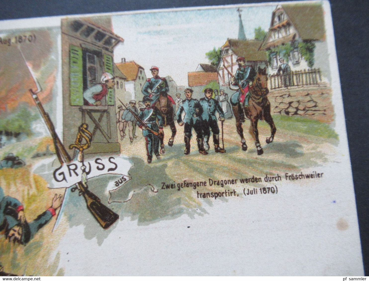 Feldpost AK 1916 Gruss Aus /Mehrbild AK Flucht Eines Einwohners Aus Elsasshausen (Wörth 6. Aug. 1870) Gefangene Dragoner - Guerres - Autres