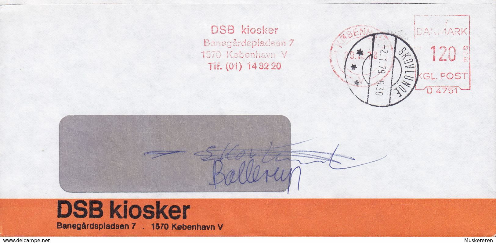 Denmark DSB KIOSKER Red Meter KØBENHAVN 'D4751' 1979 Meter Cover Freistempel Brief Brotype SKOVLUNDE (Arr.) - Franking Machines (EMA)